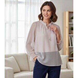 Christopher & Banks Blouse Top Women’s Size L Long Sleeve Ruffle Neckline Office